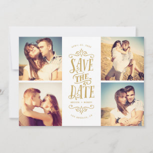 Whimsical Mod 4-Foto Save the Date   Gold