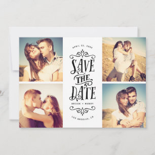 Whimsical Mod 4-Foto Save the Date   Schwarz
