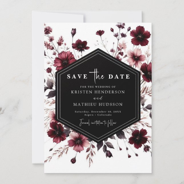 Whimsical Modern Burgundy Wedding Save The Date (Vorderseite)