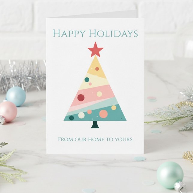 Whimsical Modern Christmas Tree Holiday Karte (Pastel color polka dot Christmas tree card)