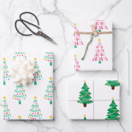 Whimsical Modern Christmas Tree Set von 3 Geschenkpapier Set