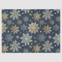 Whimsical Modern Navy Gold Snowflakes Decoupage