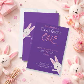 Whimsical Modern Pink Bunny 1. Geburtstag Einladung