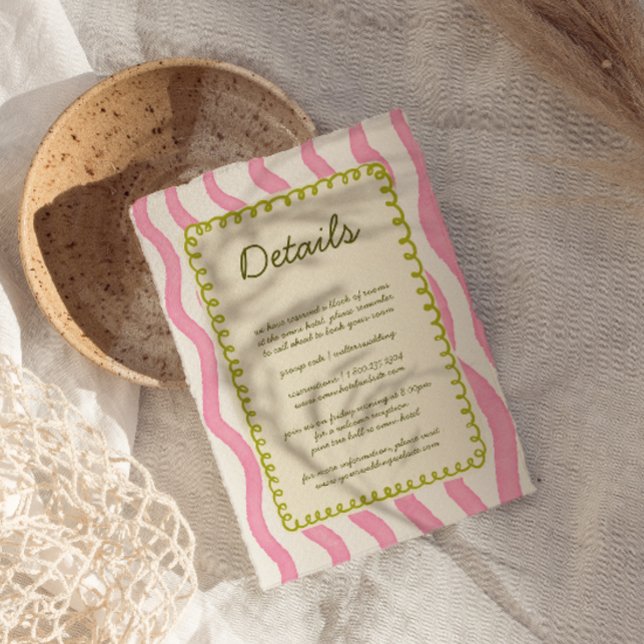 Whimsical Modern Pink & Green Wedding Detail Card Begleitkarte (Von Creator hochgeladen)