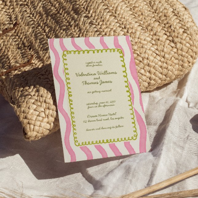 Whimsical Modern Pink & Green Wedding Einladung (Von Creator hochgeladen)