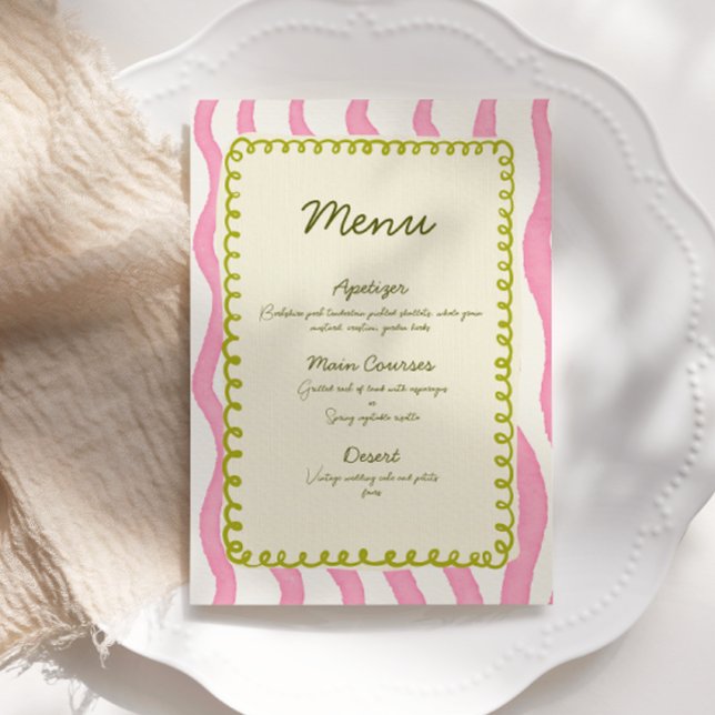 Whimsical Modern Pink & Green Wedding Menu Einladung (Von Creator hochgeladen)