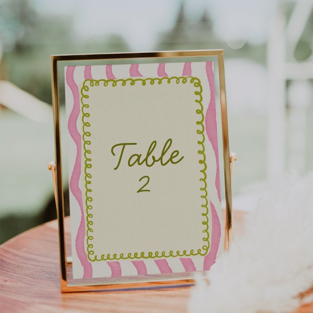 Whimsical Modern Pink & Green Wedding Tischnummer (Von Creator hochgeladen)