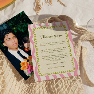 Whimsical Modern Pink & Green Wedding Vielen Dank Einladung