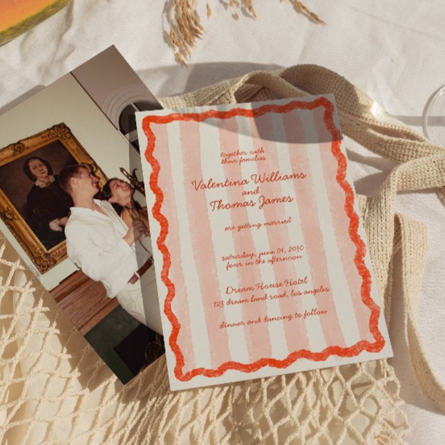 Whimsical Modern Pink & Red Wedding Einladung (Von Creator hochgeladen)