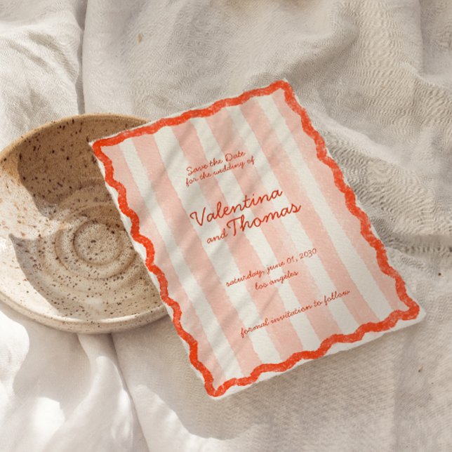 Whimsical Modern Pink & Red Wedding Speichern Sie  Einladung (Von Creator hochgeladen)