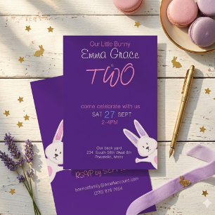 Whimsical Modern Pinker Hase 2. Geburtstag Einladung