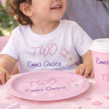 Whimsical Modern Pinkes Häschen 2. Geburtstag