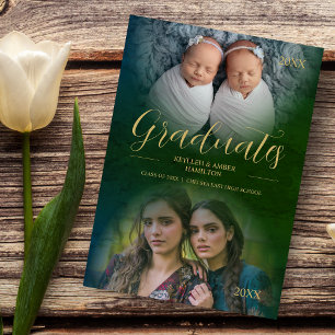 Whimsical Modern Script 2 Fotos Graduate Twins Einladung