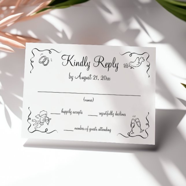Whimsical Modern Wedding RSVP Karte (Von Creator hochgeladen)