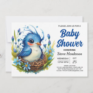 Whimsical Modern Woods Bird Boy Baby Dusche Einladung