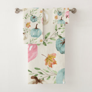 Whimsical Modernes Wasserfarben Herbst Kürbisblätt Badhandtuch Set
