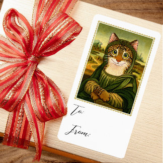Whimsical Mona Lisa Cat Geschenkaufkleber