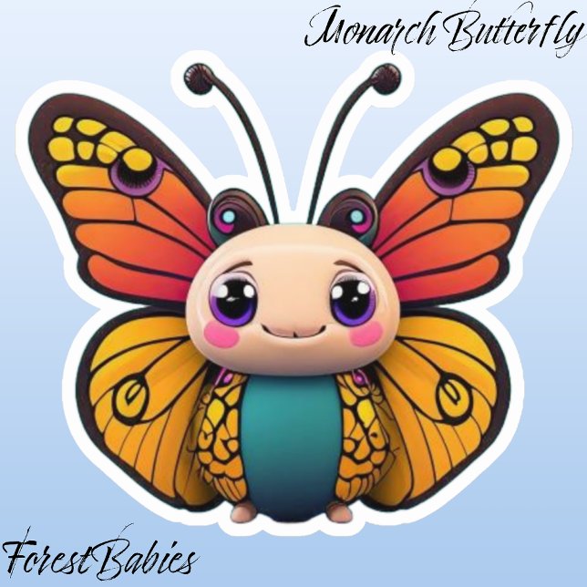 Whimsical Monarch Butterfly Cartoon Graphic Aufkleber (Monarch Butterfly ForestBabies Sticker)