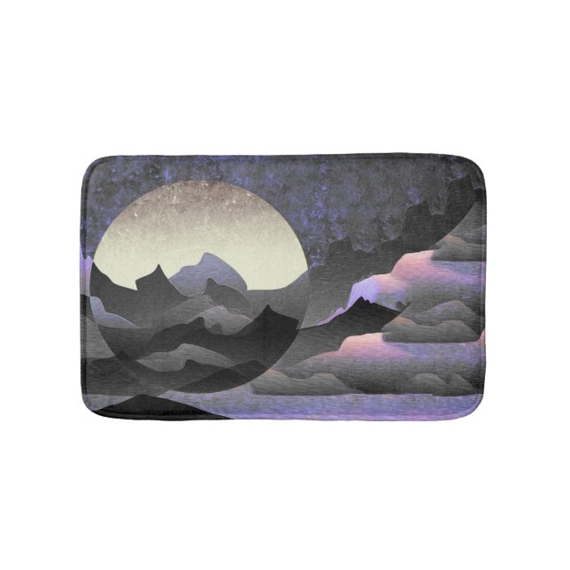 Whimsical Mond und Berge Abstrakte Kunst Badematte (Vorderseite)