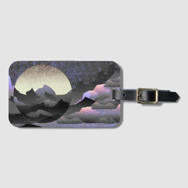 Whimsical Mond und Berge Abstrakte Kunst Gepäckanhänger (Vorderseite (Horizontal))