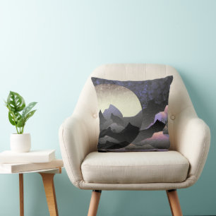 Whimsical Mond und Berge Abstrakte Kunst Kissen