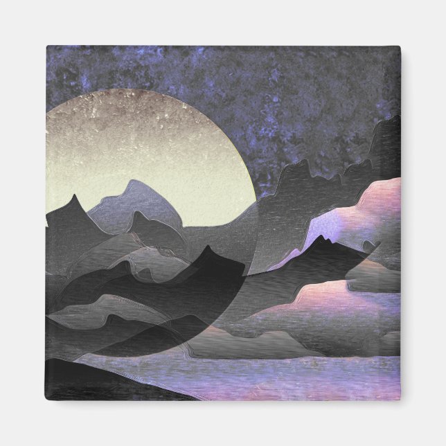 Whimsical Mond und Berge Abstrakte Kunst Magnet (Vorne)