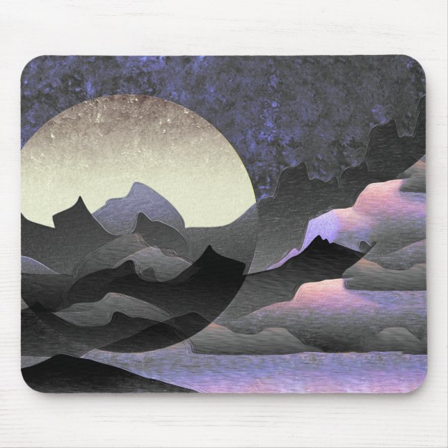 Whimsical Mond und Berge Abstrakte Kunst  Mousepad (Vorne)