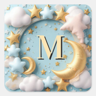 ⭐ Whimsical Mond und Wolken Baby-Thema ⭐ Quadratischer Aufkleber