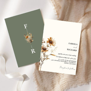 Whimsical Monogram Ivory Green Wildblume Wedding Einladung