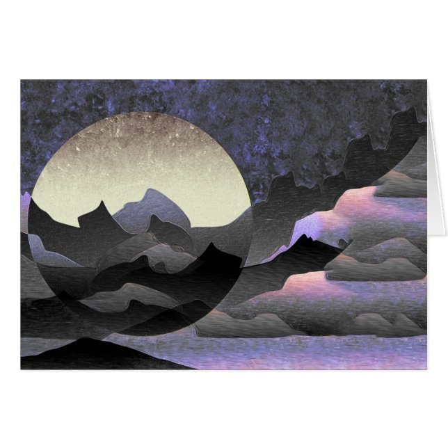 Whimsical Moon and Mountains Abstract Art (Vorderseite (Horizontal))