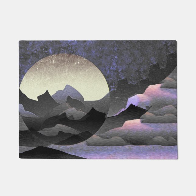 Whimsical Moon and Mountains Abstract Art Fußmatte (Vorderseite)