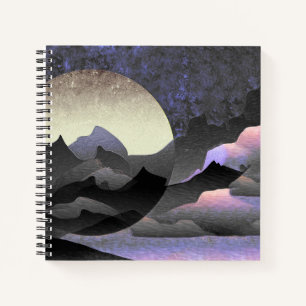 Whimsical Moon and Mountains Abstrakt Art Notizbuch