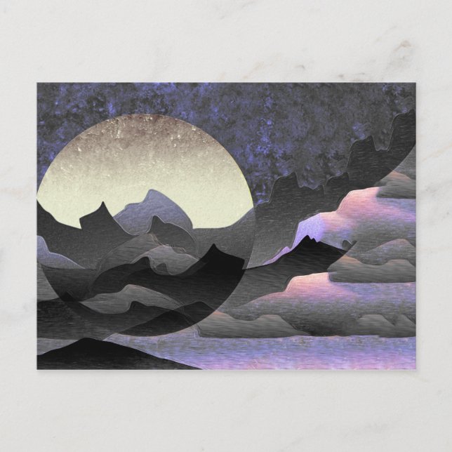 Whimsical Moon and Mountains Abstrakt Art Postkarte (Vorderseite)