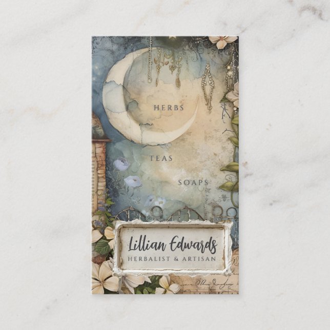 Whimsical Moon Garden Business Card Visitenkarte (Vorderseite)
