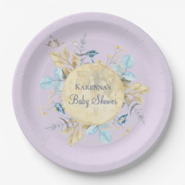 Whimsical Moon Lavender Lila Baby Dusche Pappteller