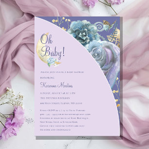 Whimsical Moon Lavender Lila Oh Baby Dusche Einladung
