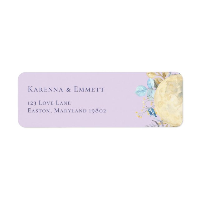 Whimsical Moon Lila Baby Dusche Rücksendeadresse (Vorne)