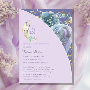 Whimsical Moon Lila ist eine Girl Baby Dusche Einladung