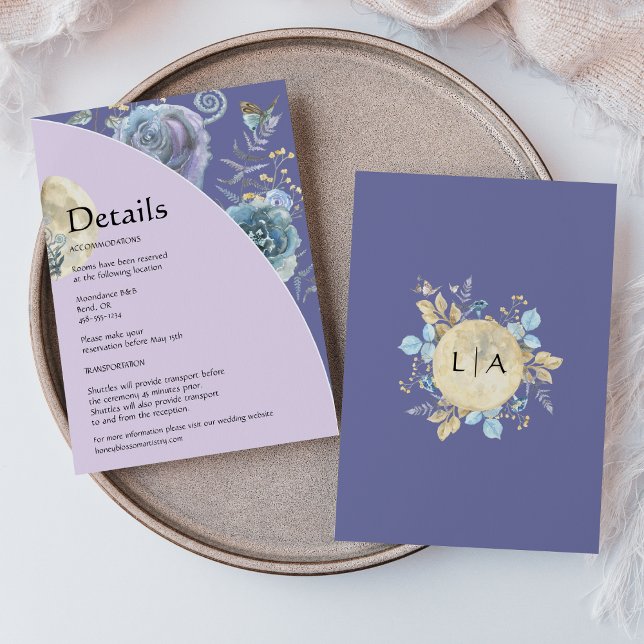 Whimsical Moon Lila Wedding Details Begleitkarte (Von Creator hochgeladen)