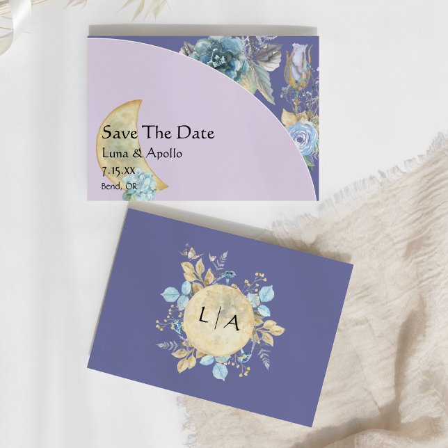 Whimsical Moon Lila Wedding Save The Date (Von Creator hochgeladen)