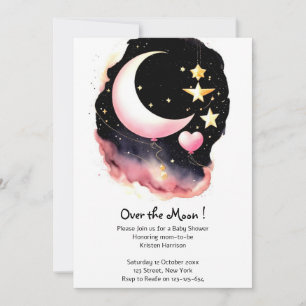 Whimsical Moon & Stars Watercolor Babydusche Einladung