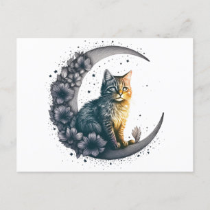 Whimsical Moonlit Cat Art Postkarte