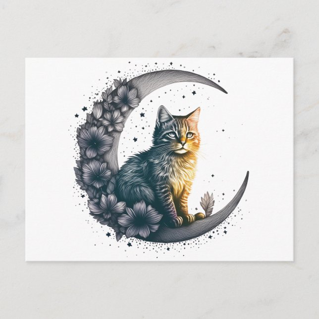 Whimsical Moonlit Cat Art Postkarte (Vorderseite)