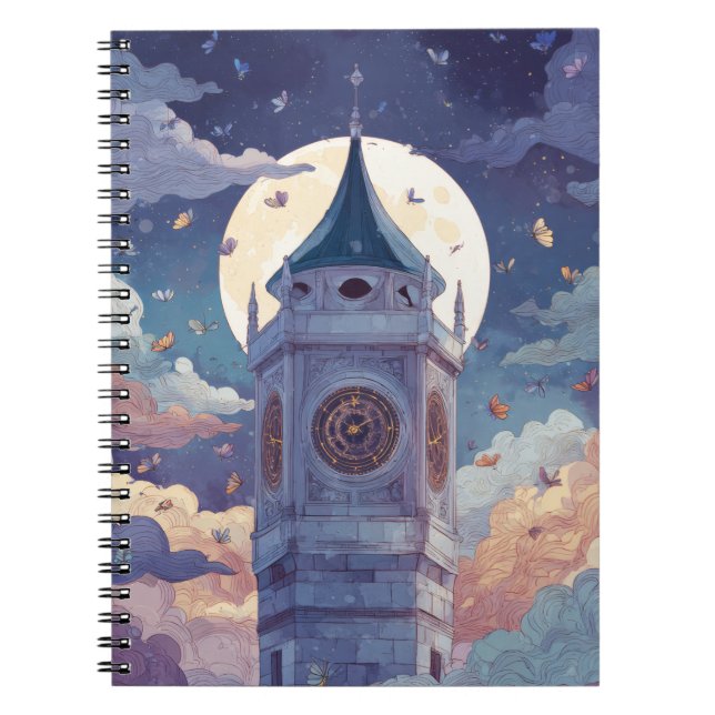 Whimsical Moonlit Clock Tower Notebook Notizblock (Vorderseite)