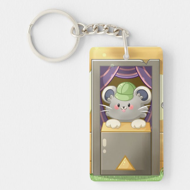 Whimsical Mouse Vendor – Cute Hat Booth Character Schlüsselanhänger (Vorderseite)