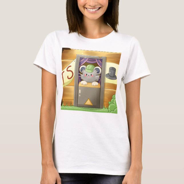 Whimsical Mouse Vendor – Cute Hat Booth Character T-Shirt (Vorderseite)