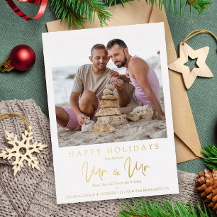 Whimsical MR & MR Gay Christmas Wedding Foto Folien Feiertagskarte