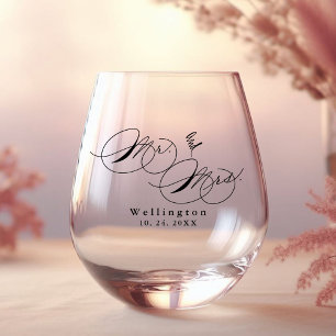 Whimsical Mr & Mrs Kalligrafie-Hochzeit Weinglas Ohne Stiel