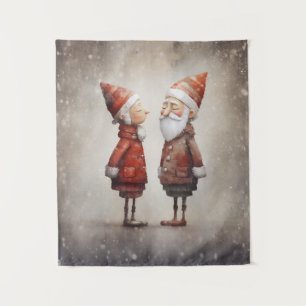 Whimsical Mrs. and Mr Claus Cartoon Wandteppich
