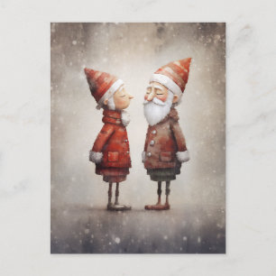 Whimsical Mrs. & Mr. Claus Cartoon Postkarte